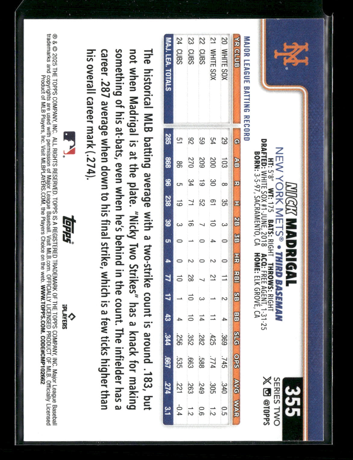 2025 Topps Series Two Nick Madrigal #355 Holo Foil