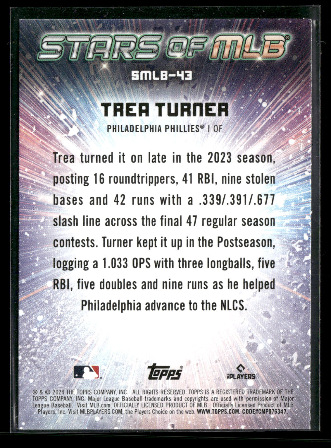 2024 Topps Stars of MLB Trea Turner #SMLB-43