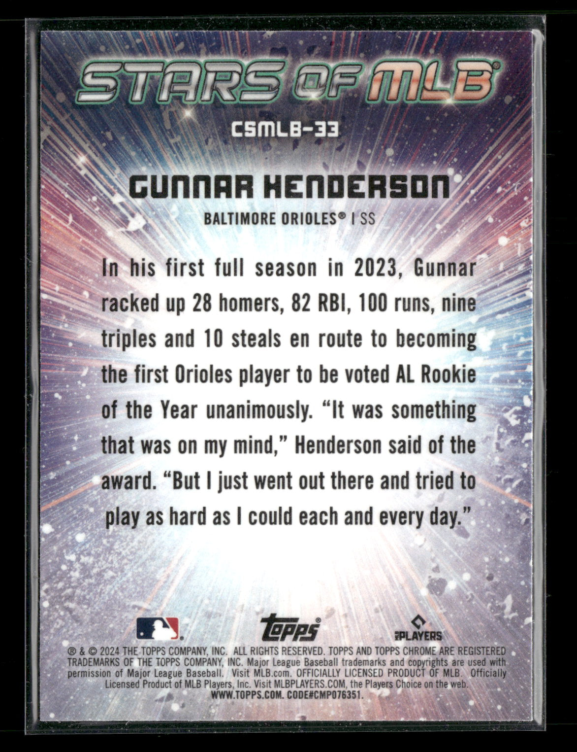 2024 Topps Chrome Stars of MLB Gunnar Henderson #CSMLB-33
