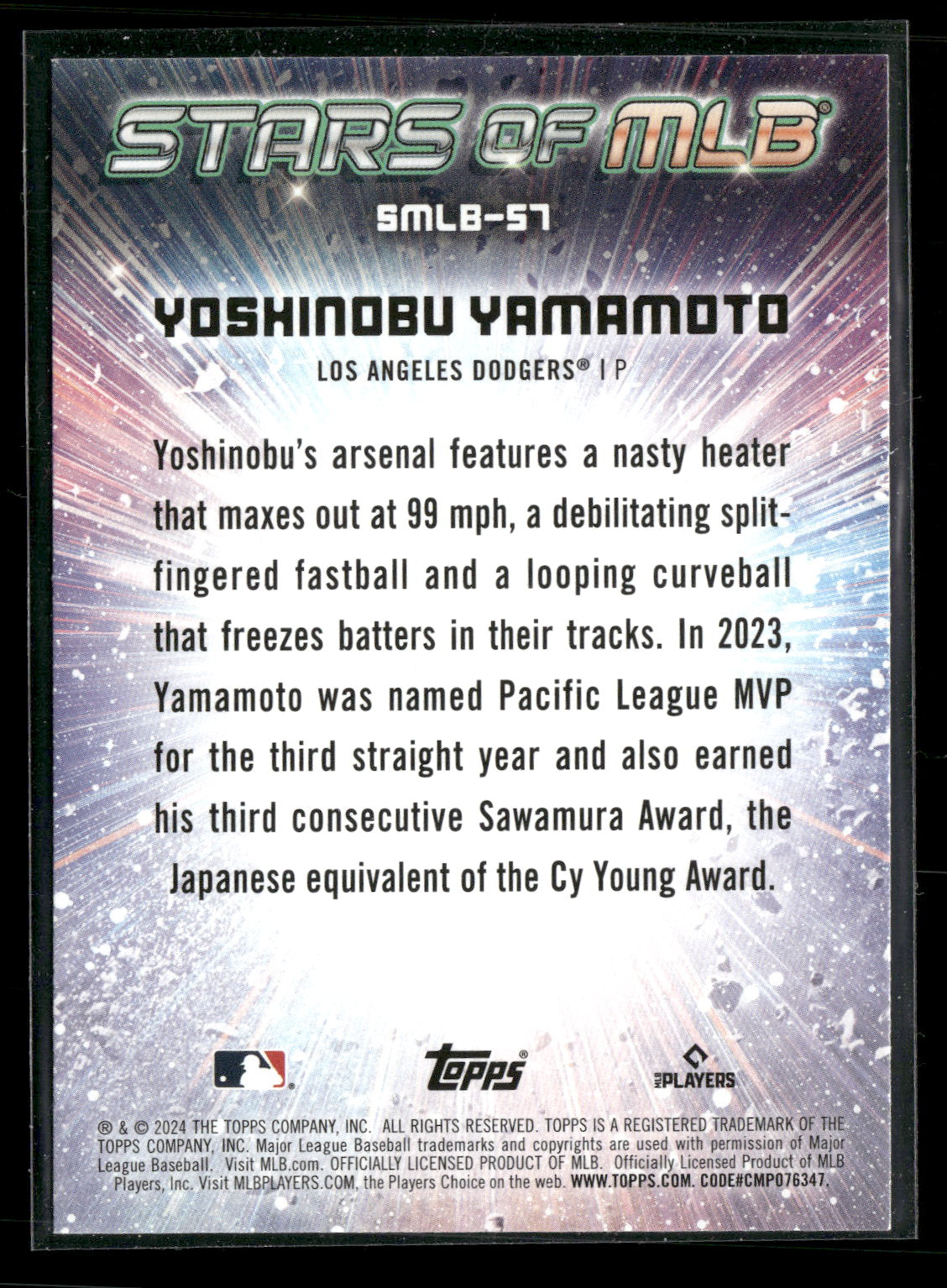 2024 Topps Stars of MLB Yoshinobu Yamamoto #SMLB-57 RC