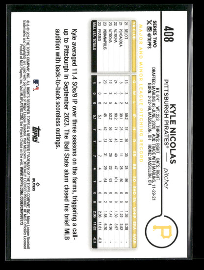 2024 Topps Series Two Kyle Nicolas #408 Aqua Border RC