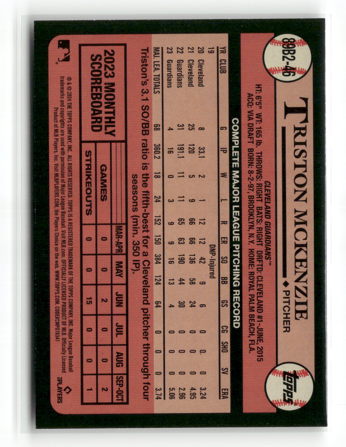 2024 Topps Series Two Triston McKenzie #89B2-46 1989 Topps Baseball