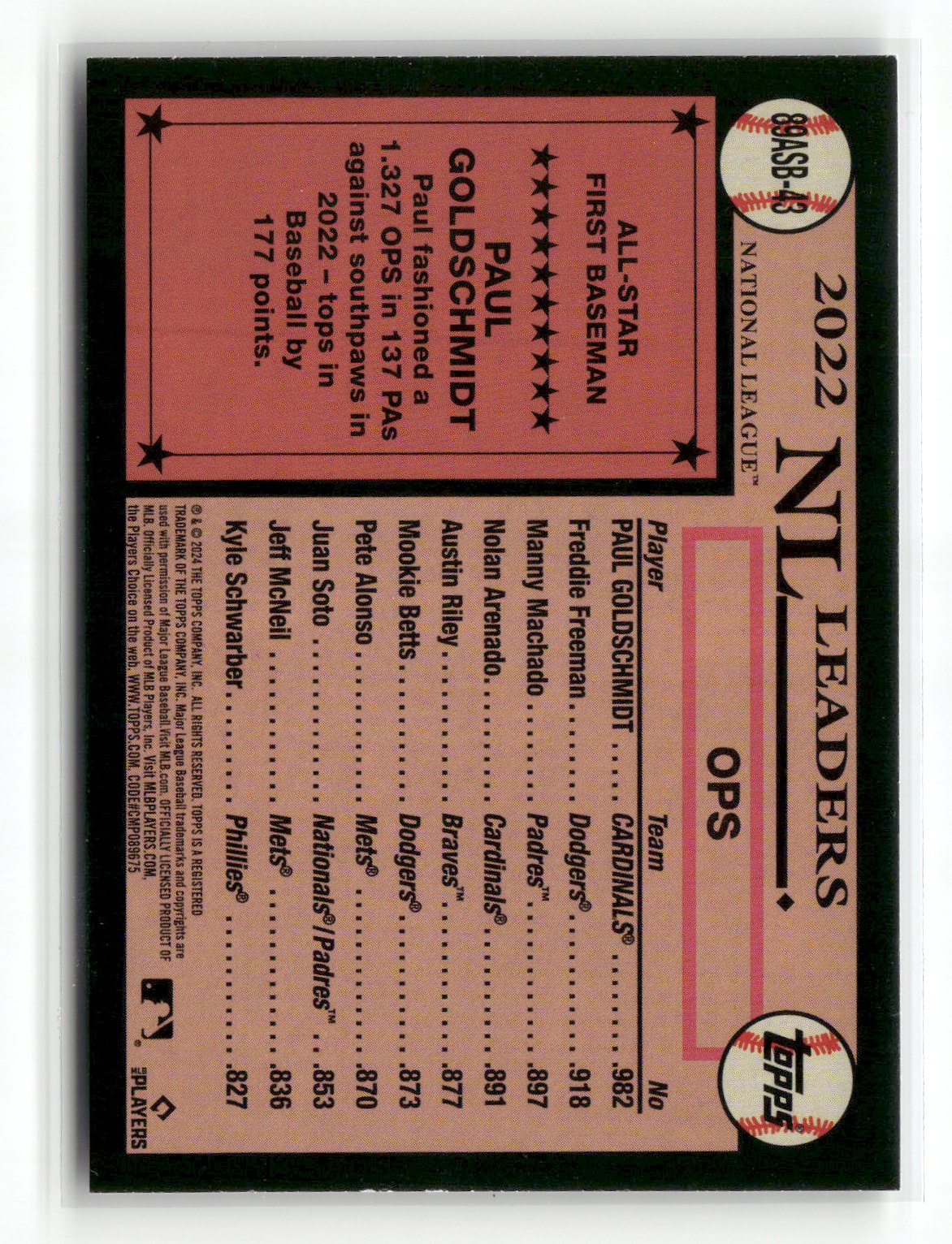 2024 Topps Series Two Paul Goldschmidt #89ASB-43 1989 Topps All-Star Baseball Foil