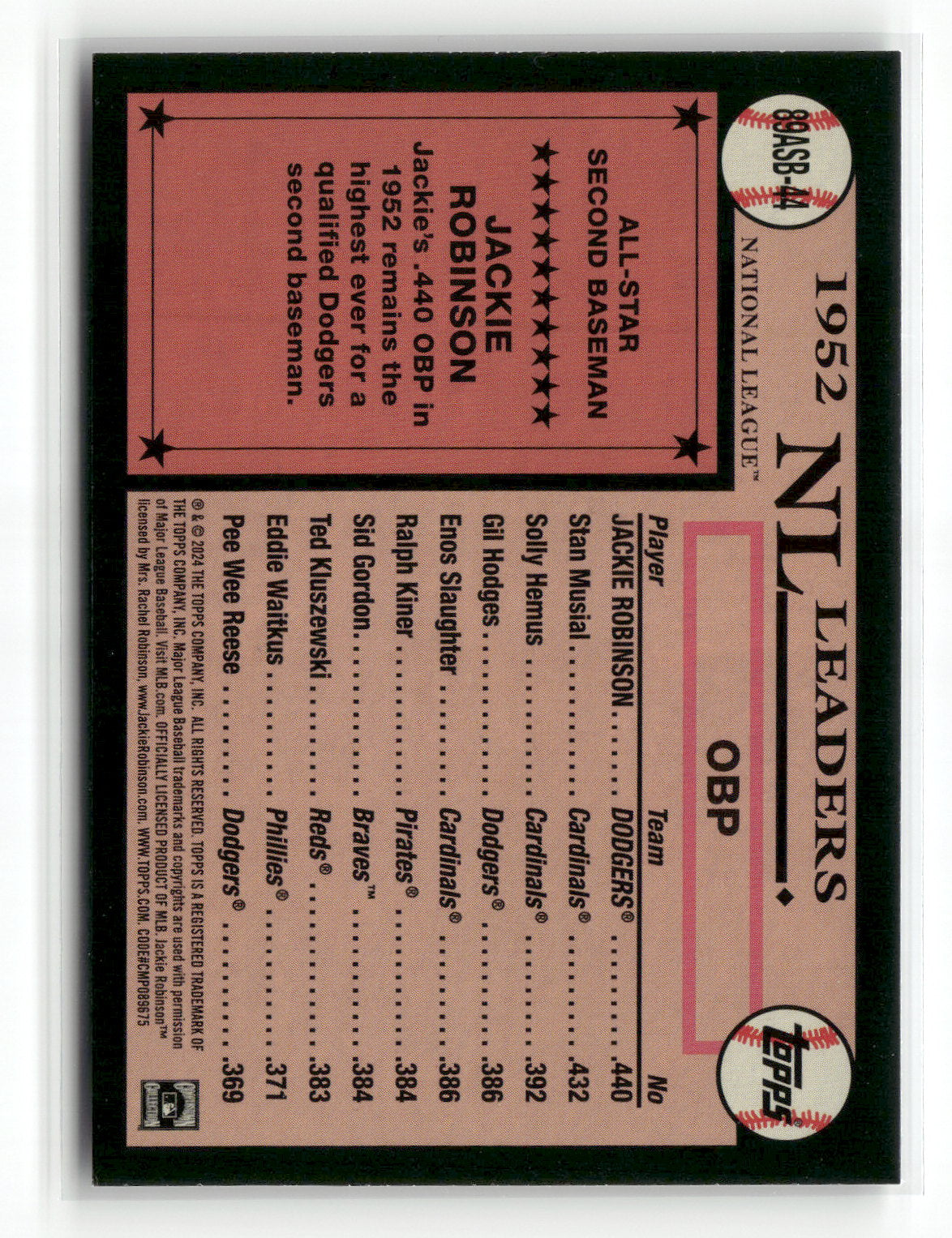 2024 Topps Series Two Jackie Robinson #89ASB-44 1989 Topps All-Star Baseball Foil