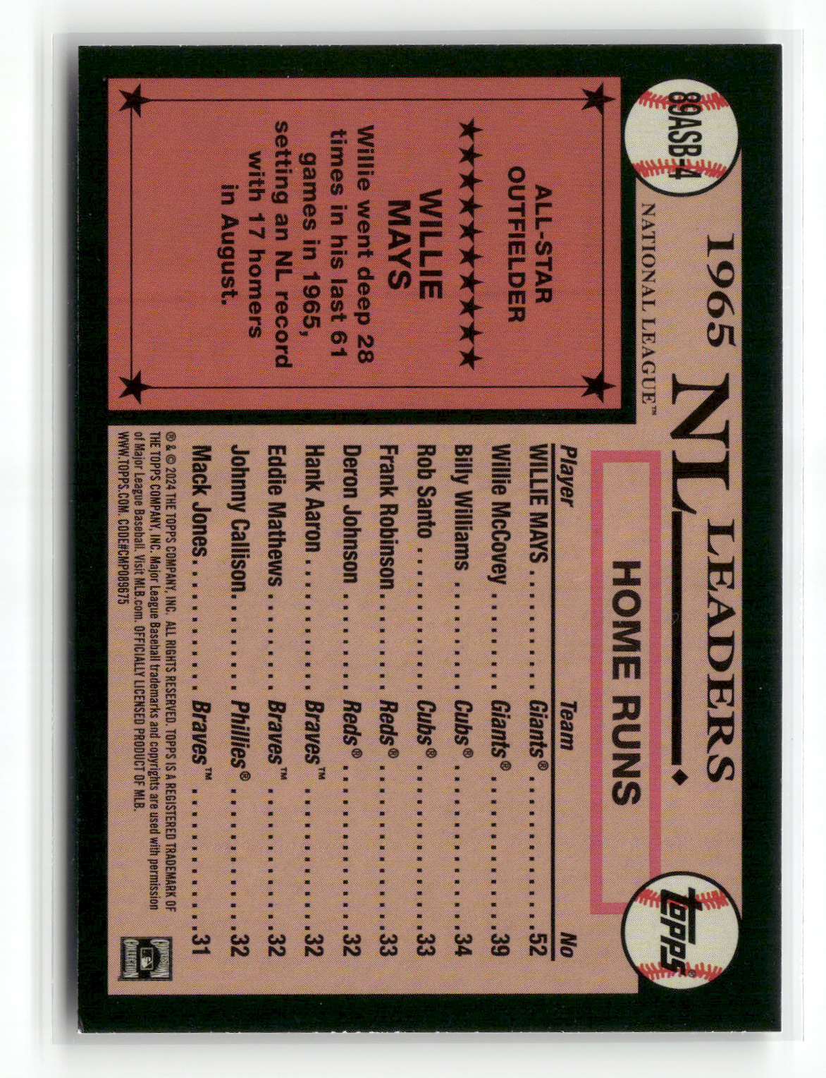 2024 Topps Series Two Willie Mays #89ASB-4 1989 Topps All-Star Baseball Foil