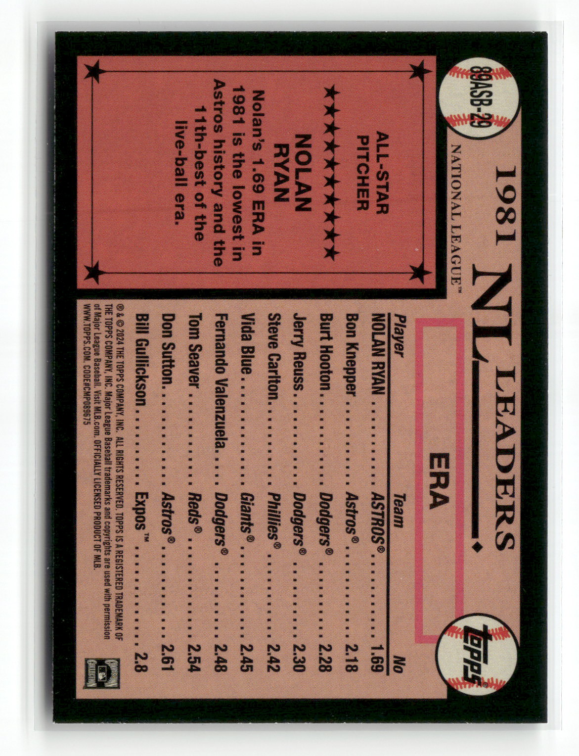 2024 Topps Series Two Nolan Ryan #89ASB-29 1989 Topps All-Star Baseball Foil