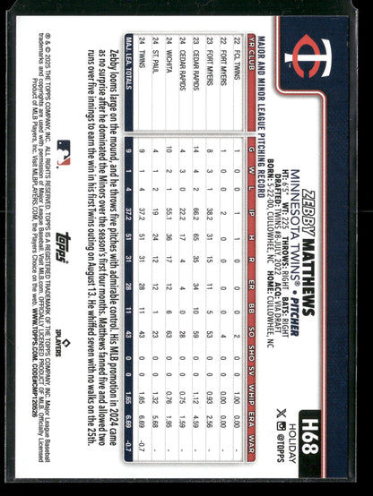 2025 Topps Holiday Zebby Matthews #H68 RC