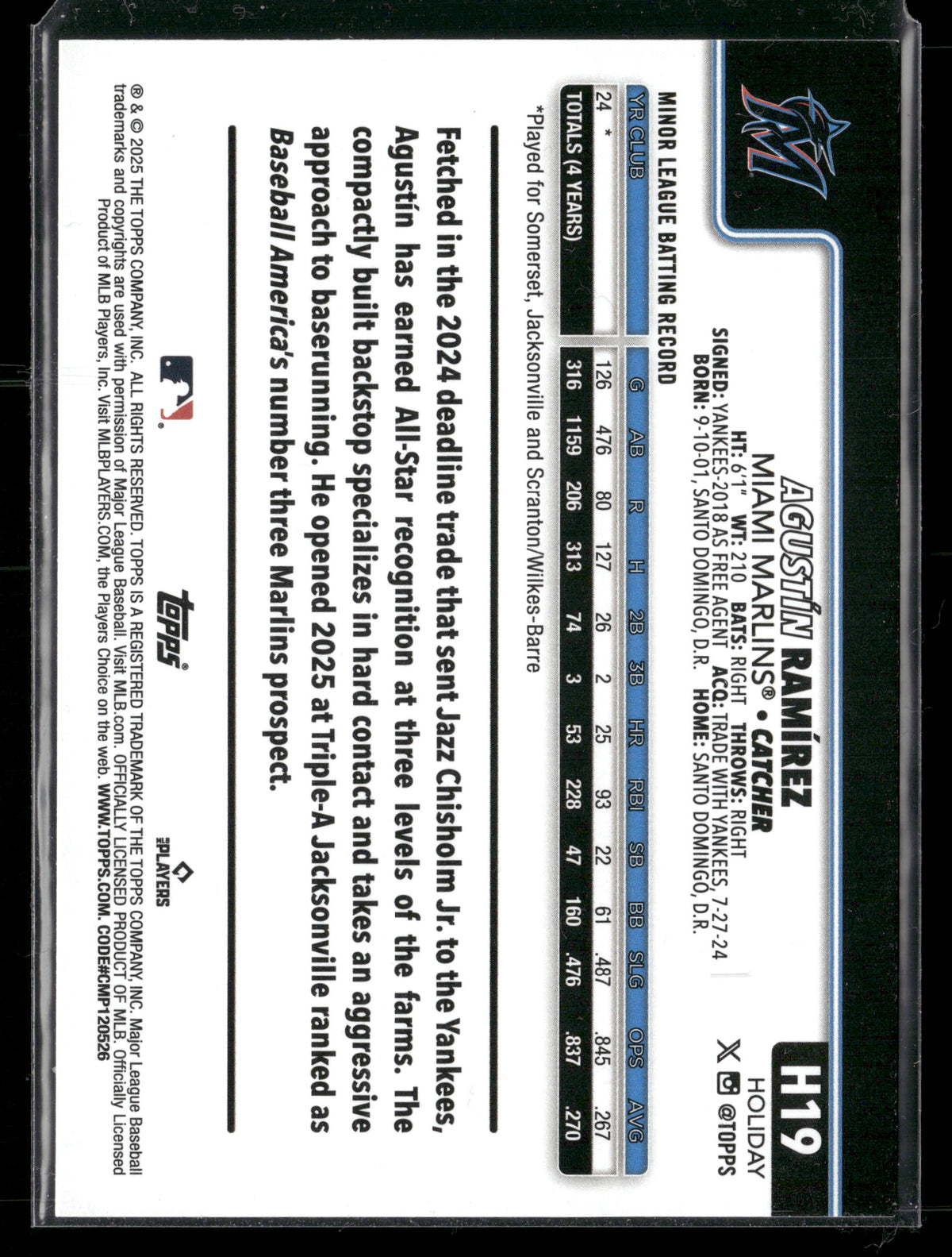 2025 Topps Holiday Agustín Ramírez #H19 RC