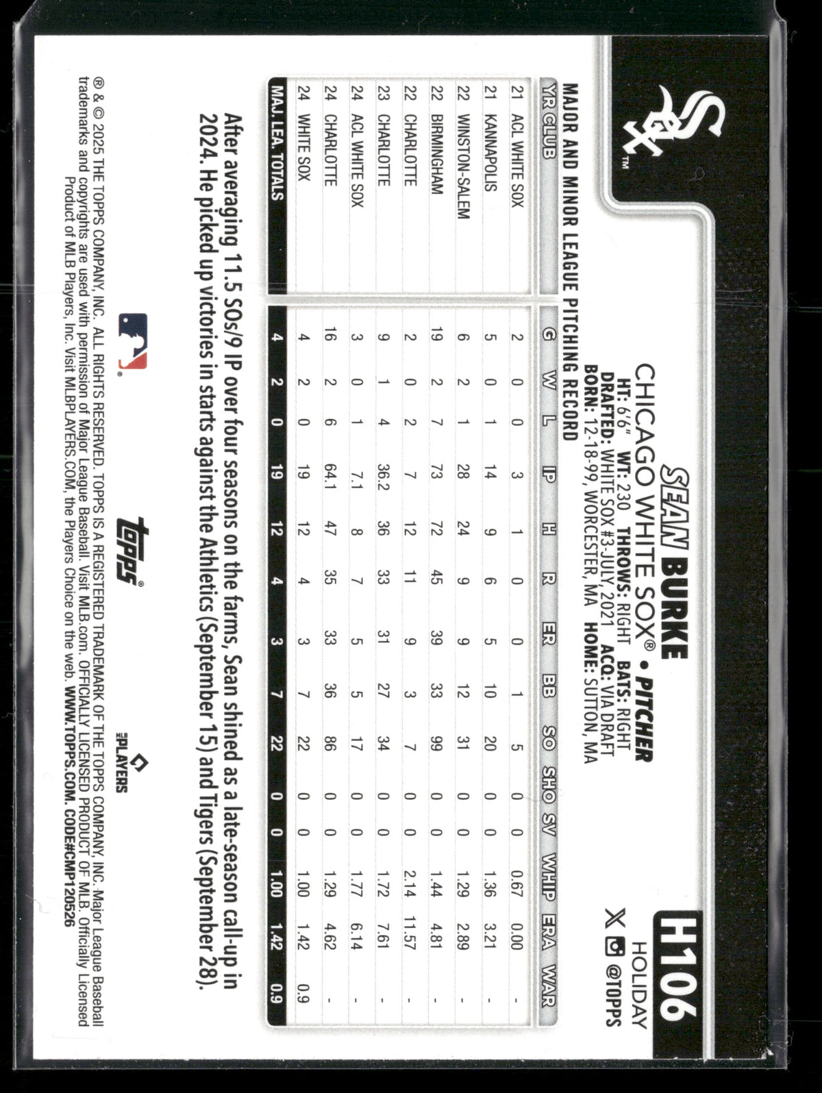 2025 Topps Holiday Sean Burke #H106 RC