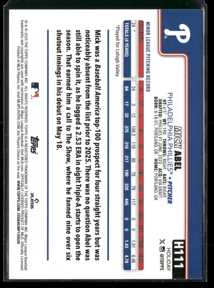2025 Topps Holiday Mick Abel #H111 RC