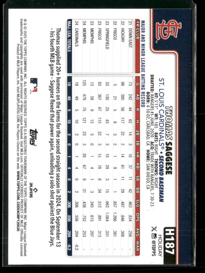 2025 Topps Holiday Thomas Saggese #H187 RC