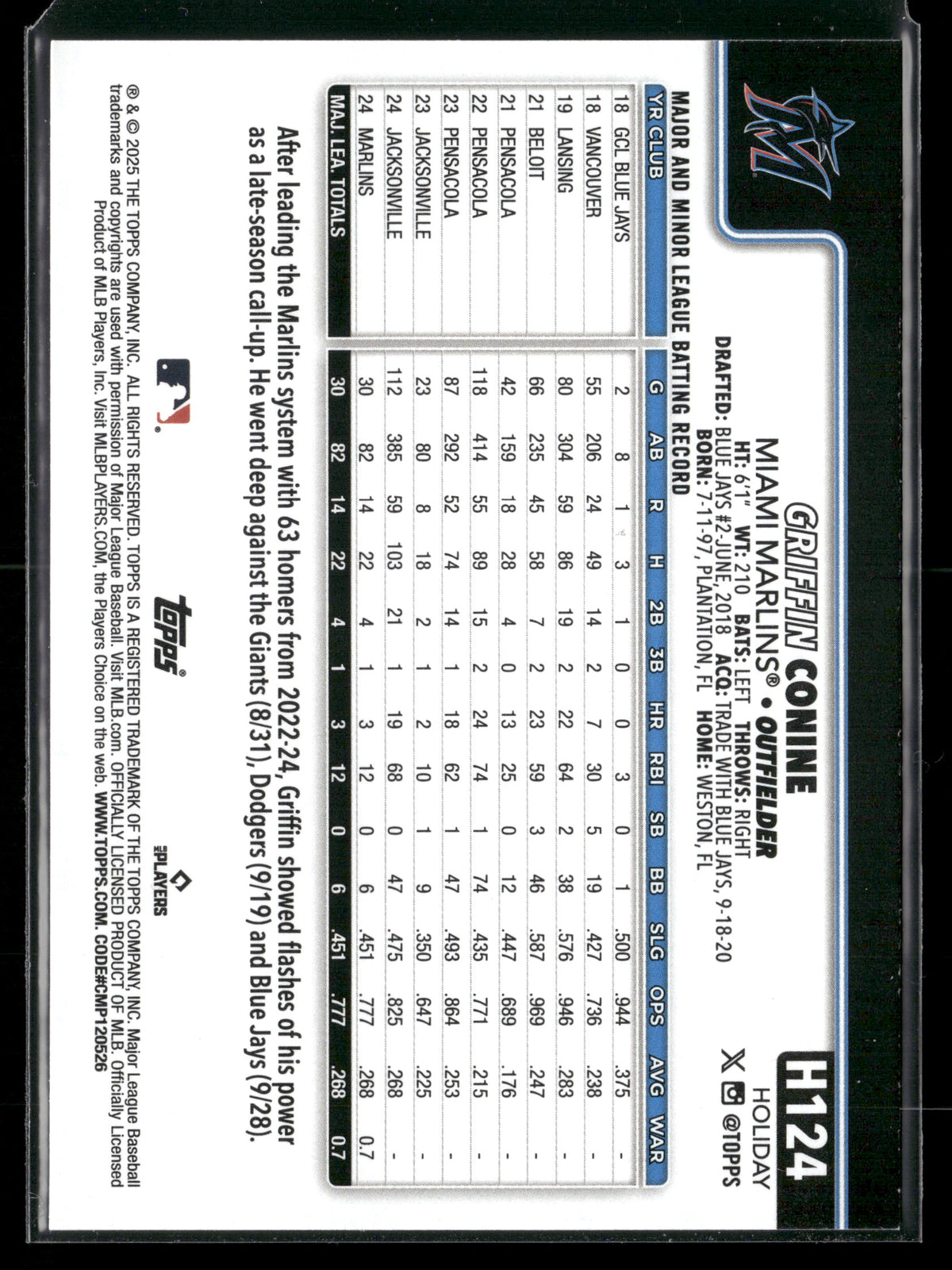2025 Topps Holiday Griffin Conine #H124 RC