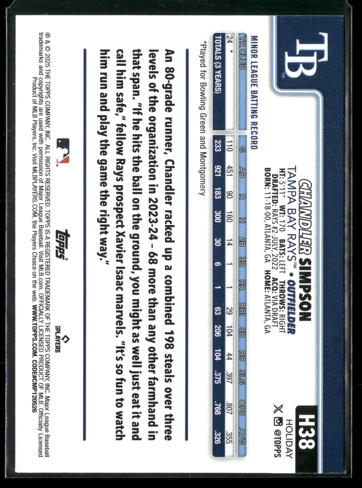 2025 Topps Holiday Chandler Simpson #H38 RC