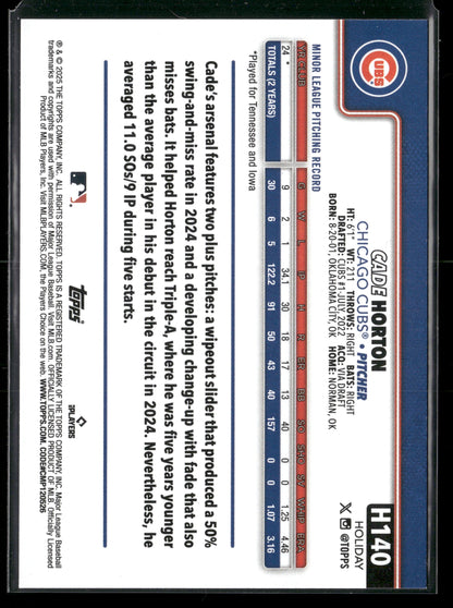 2025 Topps Holiday Cade Horton #H140 RC