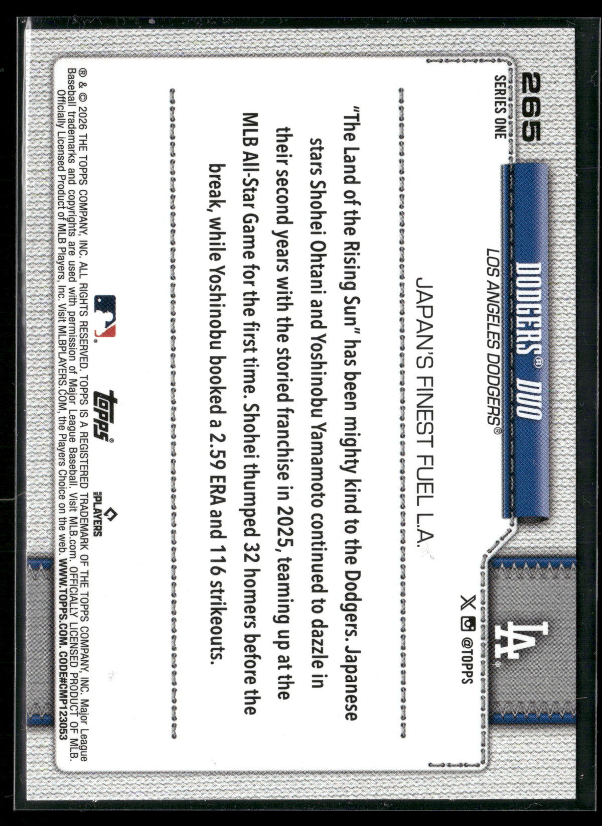 2026 Topps Series 1 Dodgers Duo #265 Diamante Foil