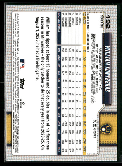 2026 Topps Series 1 William Contreras #192 Diamante Foil
