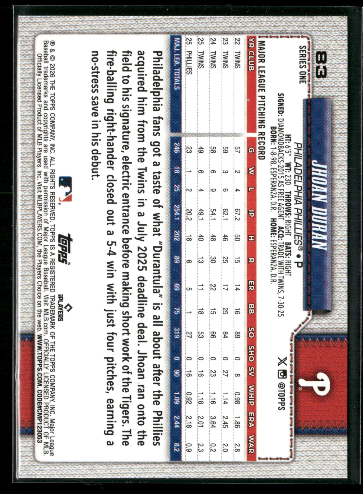 2026 Topps Series 1 Jhoan Duran #83 Diamante Foil