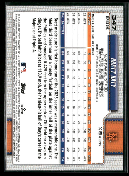 2026 Topps Series 1 Brett Baty #347 Diamante Foil