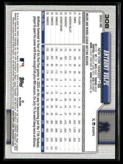 2026 Topps Series 1 Anthony Volpe #308 Diamante Foil