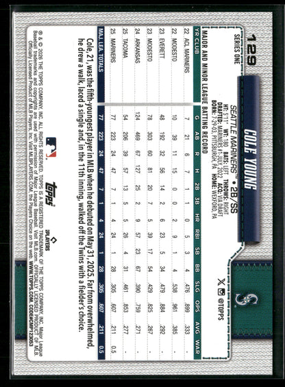 2026 Topps Series 1 Cole Young #129 Diamante Foil RC