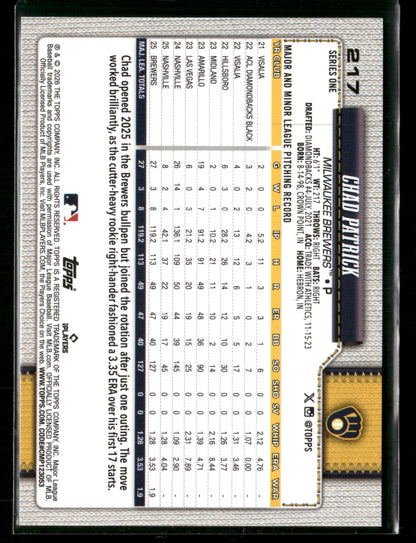 2026 Topps Series 1 Chad Patrick #217 Diamante Foil