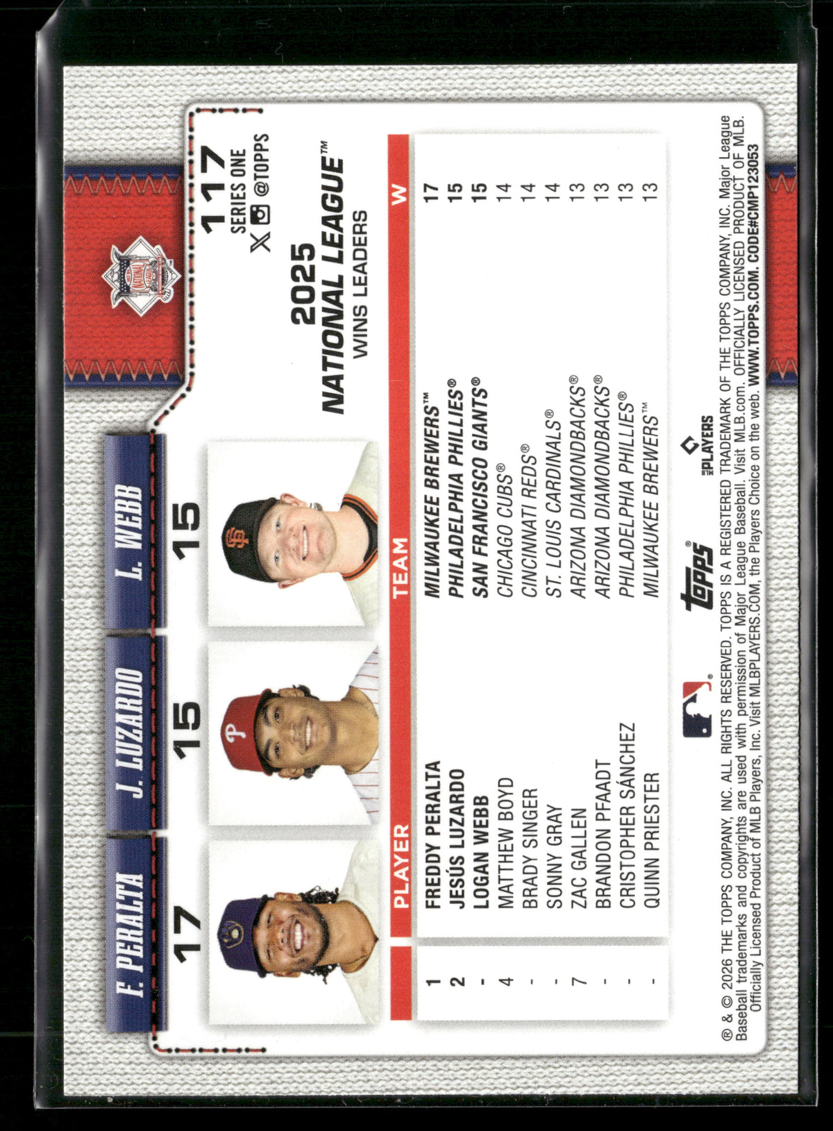 2026 Topps Series 1 National League Leaders Wins #117 Diamante Foil