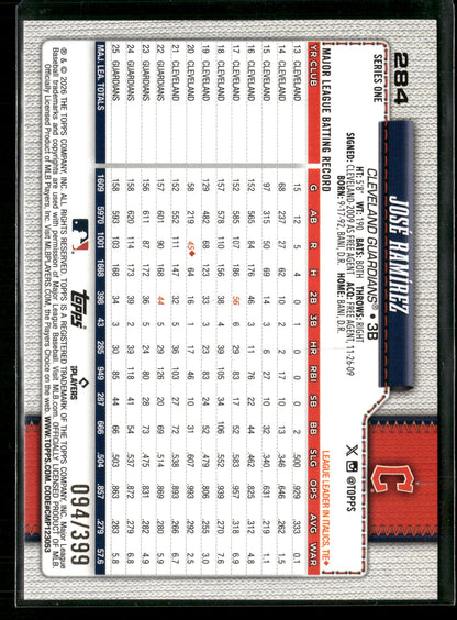 2026 Topps Series 1 José Ramírez #284 Yellow Holo Foil /399