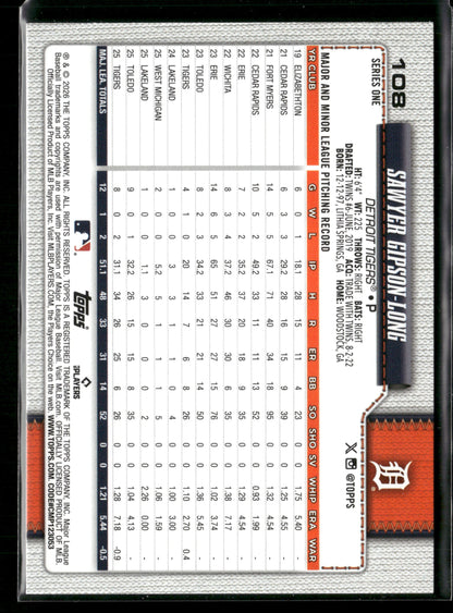 2026 Topps Series 1 Sawyer Gipson-Long #108 Rainbow Foil