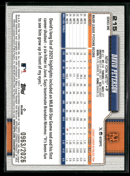 2026 Topps Series 1 David Peterson #215 Gold /2026