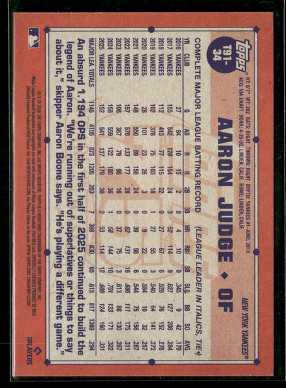2026 Topps Series 1 Aaron Judge #T91-34 1991 Topps Baseball