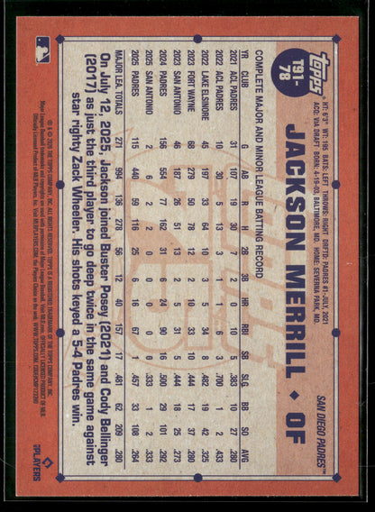 2026 Topps Series 1 Jackson Merrill #T91-78 1991 Topps Baseball