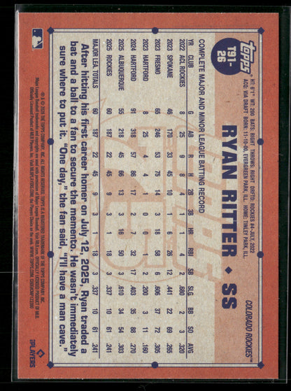 2026 Topps Series 1 Ryan Ritter #T91-26 1991 Topps Baseball