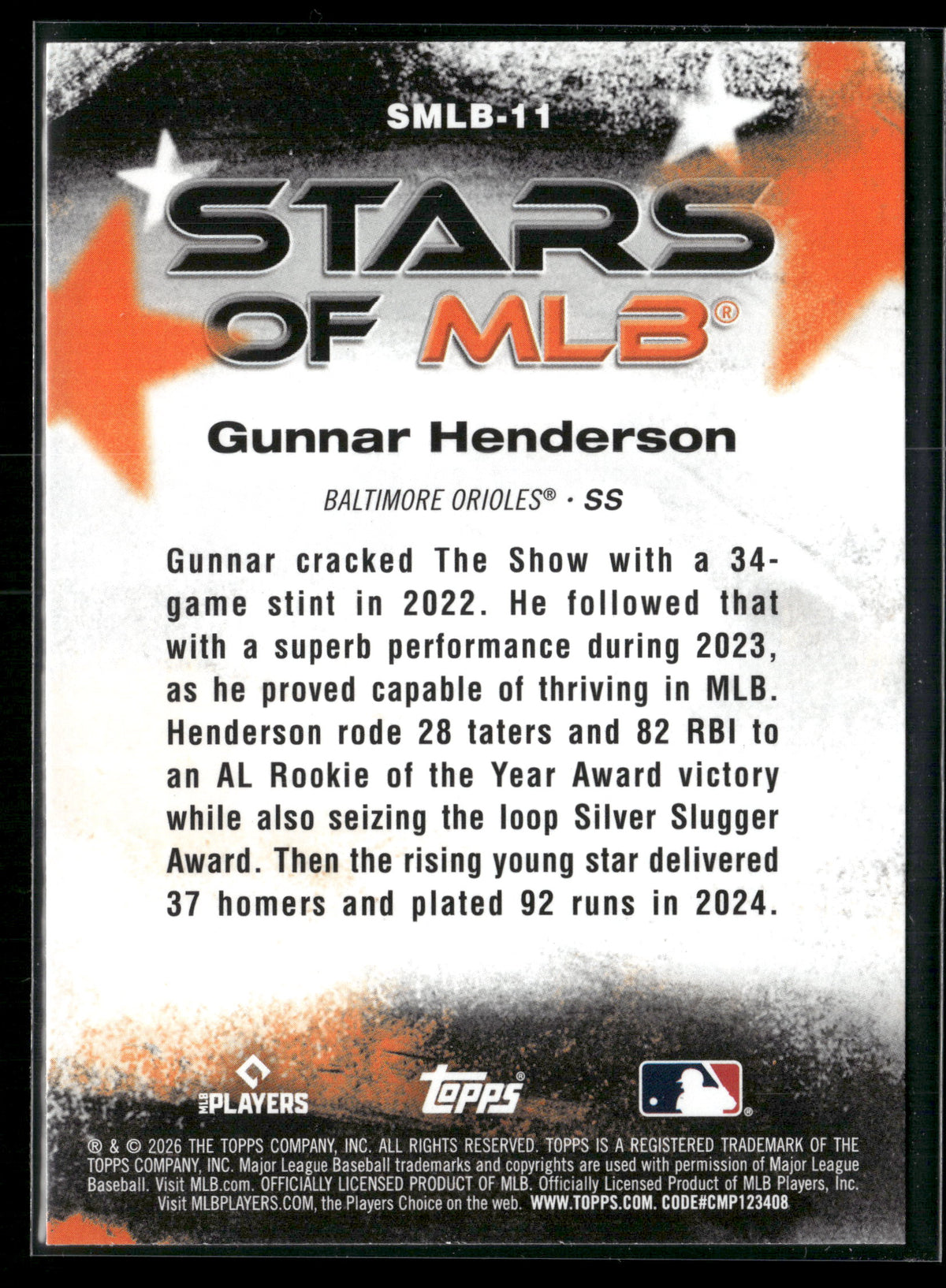 2026 Topps Series 1 Gunnar Henderson #SMLB-11 Stars of MLB