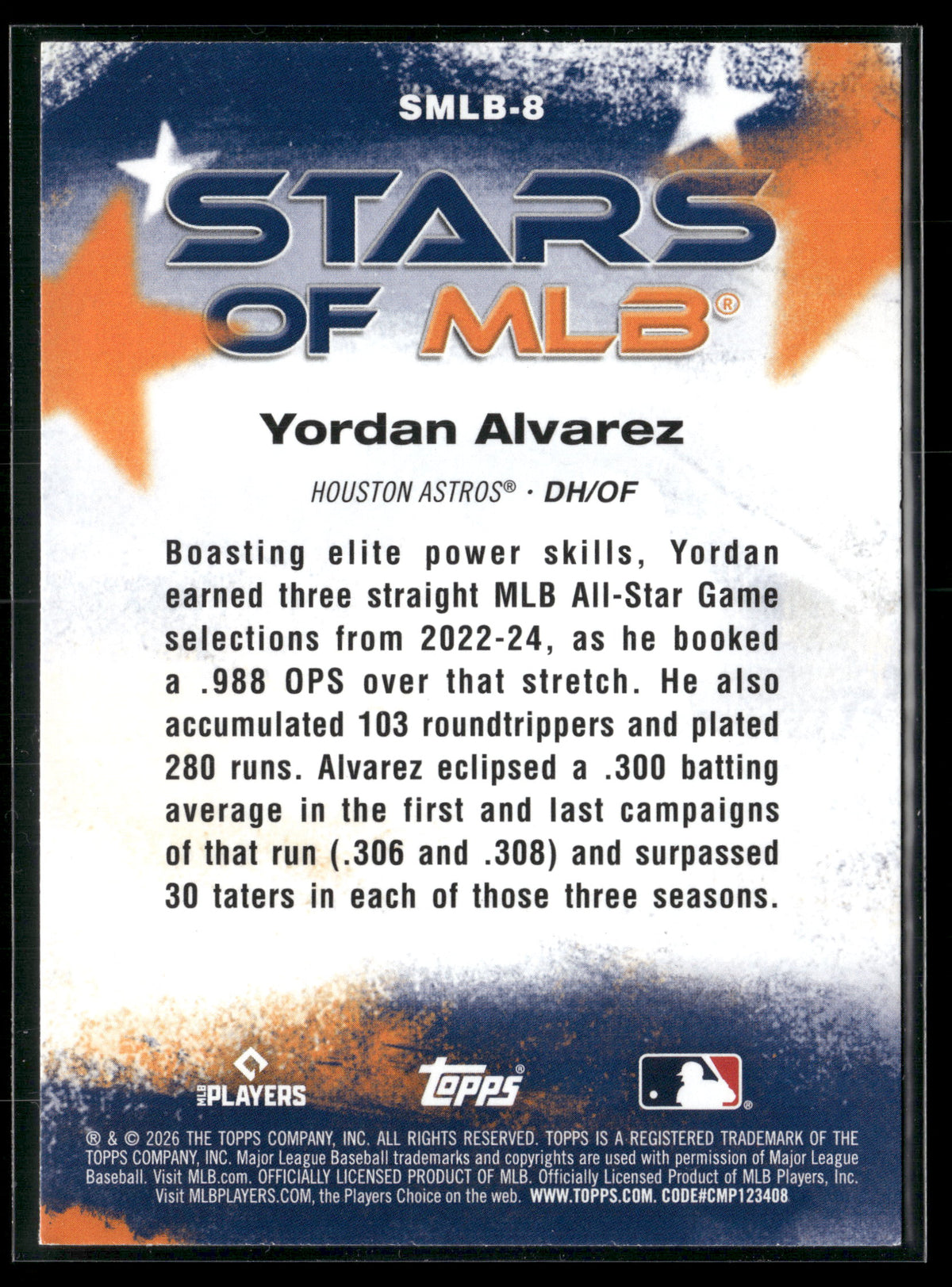 2026 Topps Series 1 Yordan Alvarez #SMLB-8 Stars of MLB