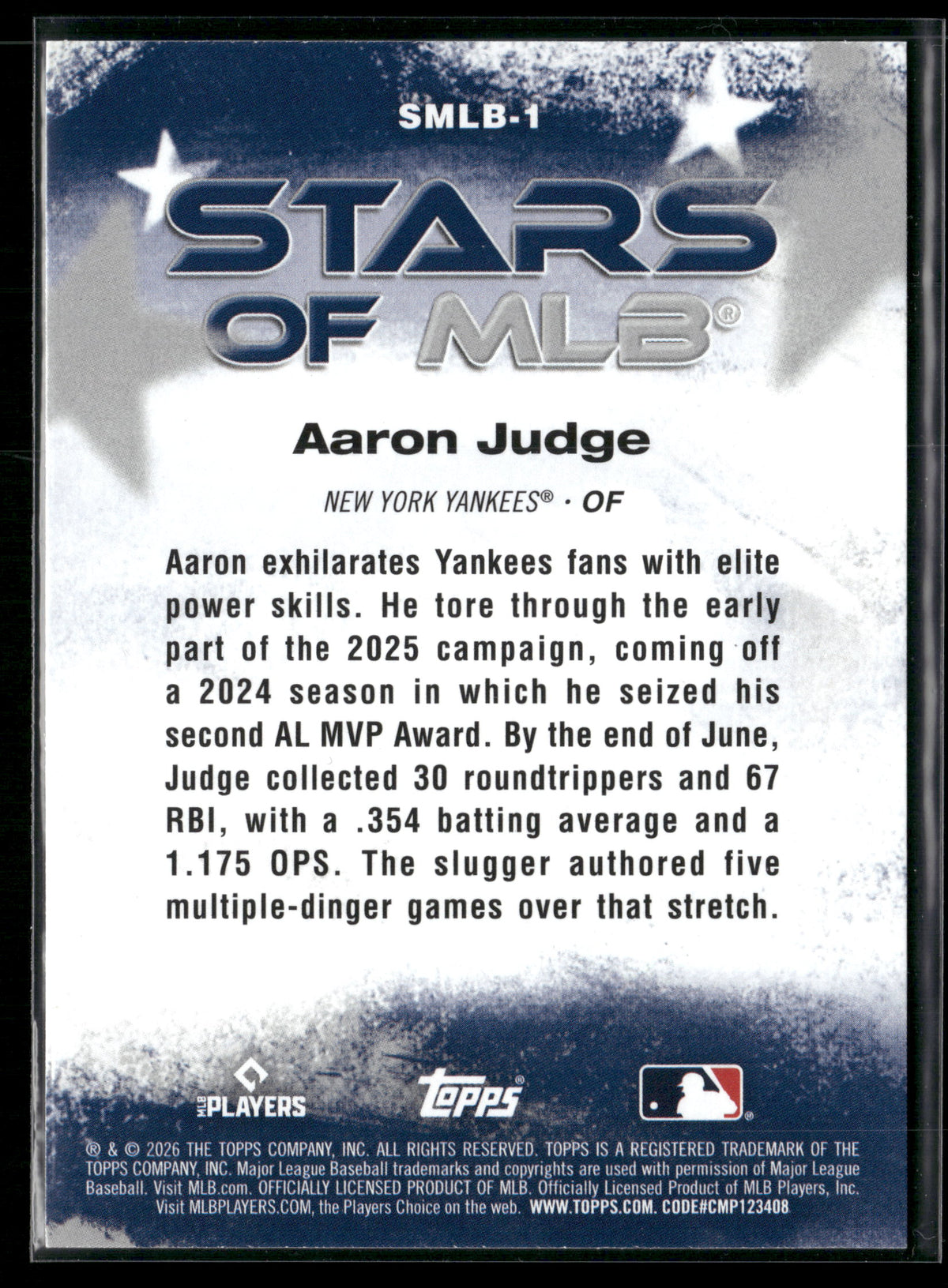 2026 Topps Series 1 Aaron Judge #SMLB-1 Stars of MLB