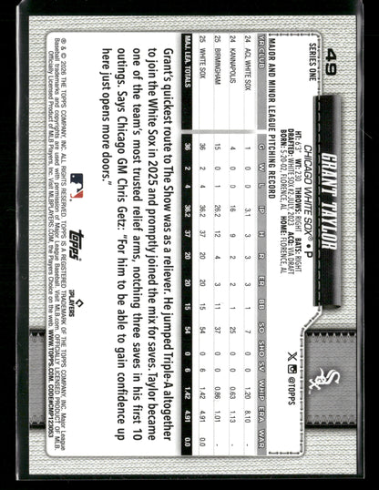2026 Topps Series 1 Grant Taylor #49 RC