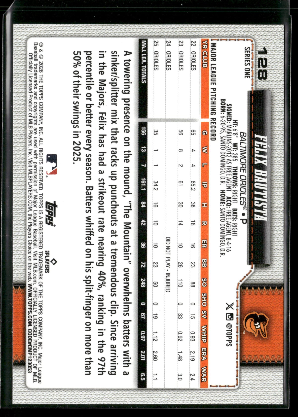 2026 Topps Series 1 Félix Bautista #128