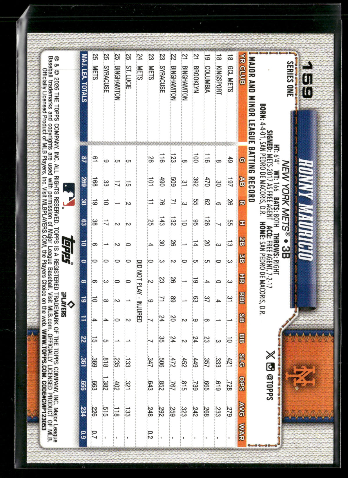 2026 Topps Series 1 Ronny Mauricio #159