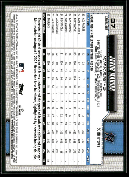 2026 Topps Series 1 Jakob Marsee #37 RC