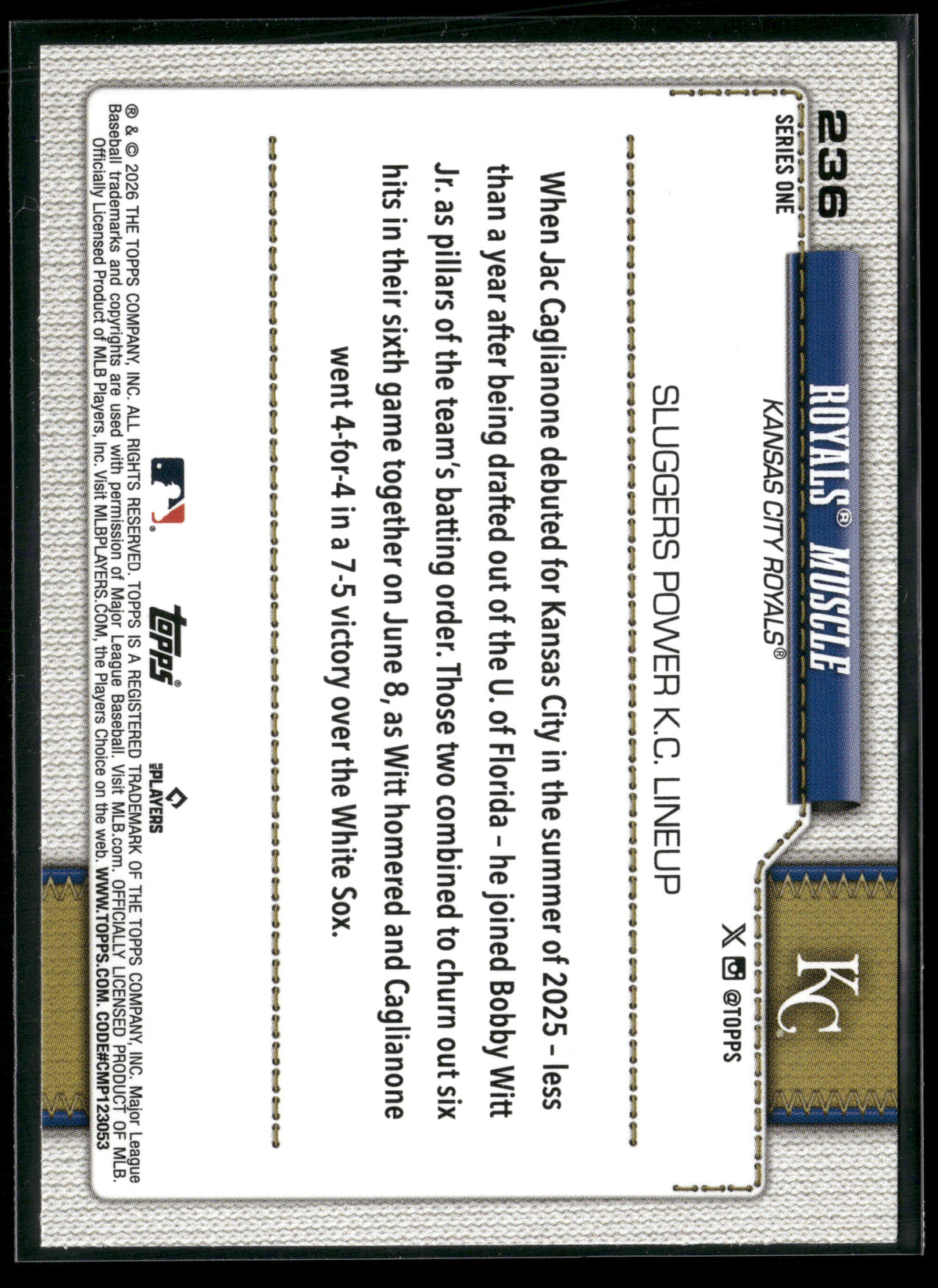 2026 Topps Series 1 Bobby Witt Jr. Jac Caglianone #236