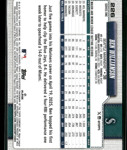2026 Topps Series 1 Ben Williamson #226