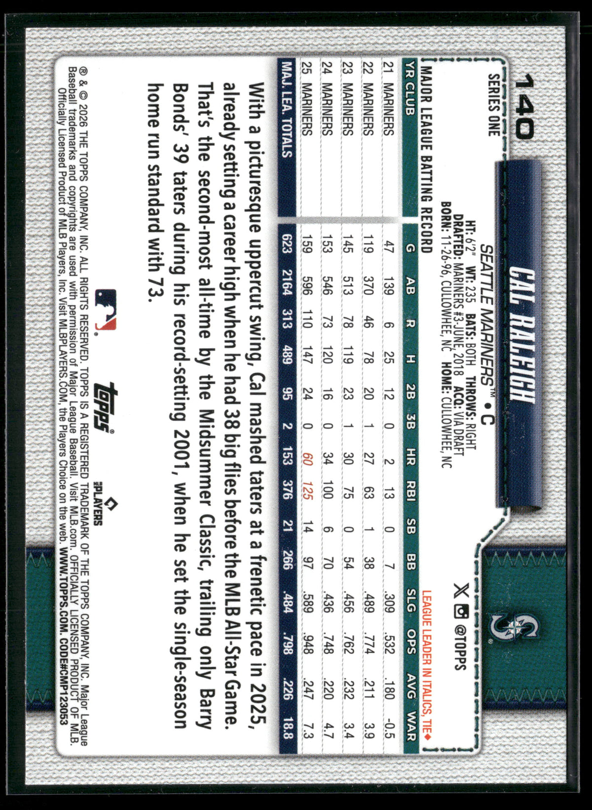 2026 Topps Series 1 Cal Raleigh #140