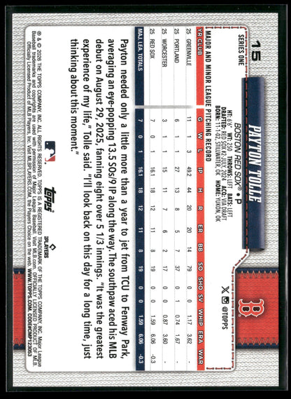 2026 Topps Series 1 Payton Tolle #15 RC
