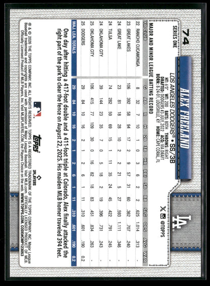 2026 Topps Series 1 Alex Freeland #74 RC