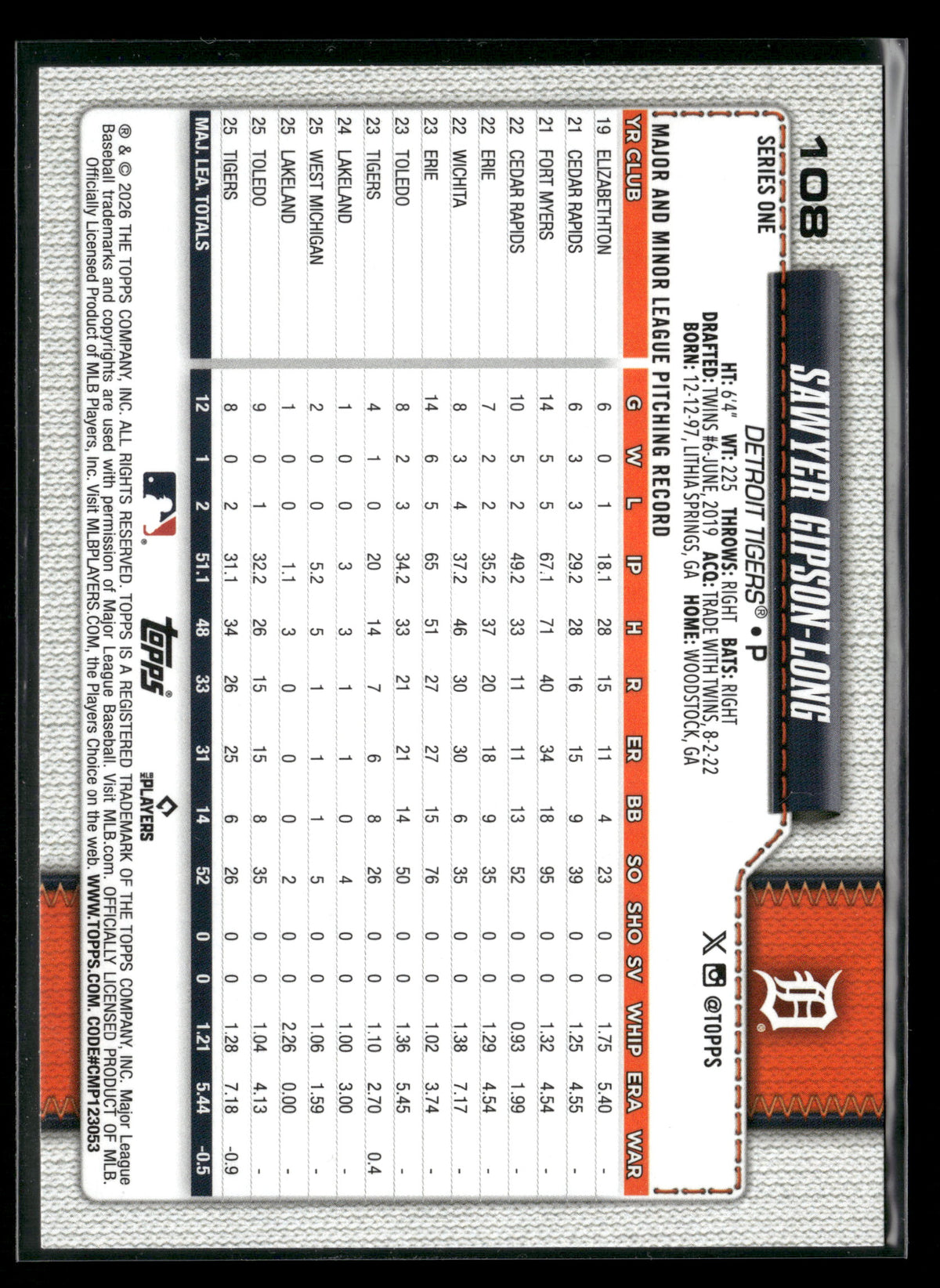 2026 Topps Series 1 Sawyer Gipson-Long #108