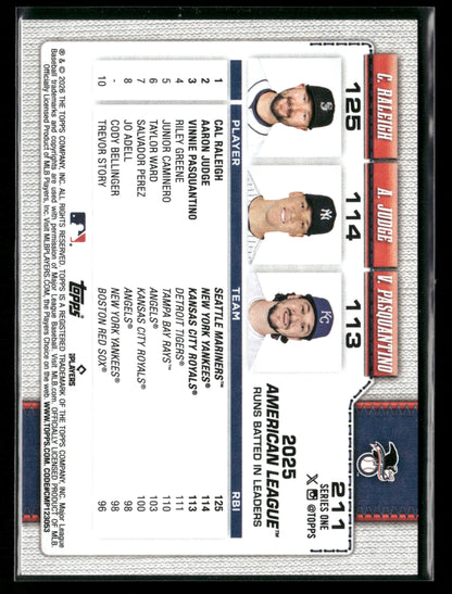 2026 Topps Series 1 Vinnie Pasquantino Aaron Judge Cal Raleigh #211