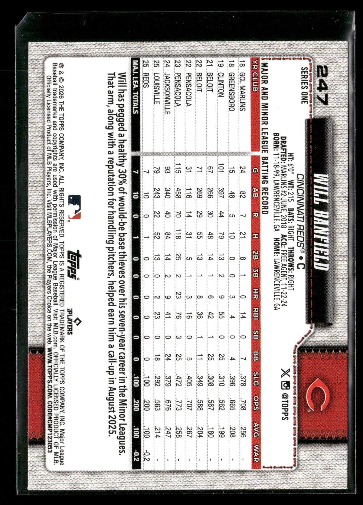 2025 Topps Series 1 Will Banfield #247 RC
