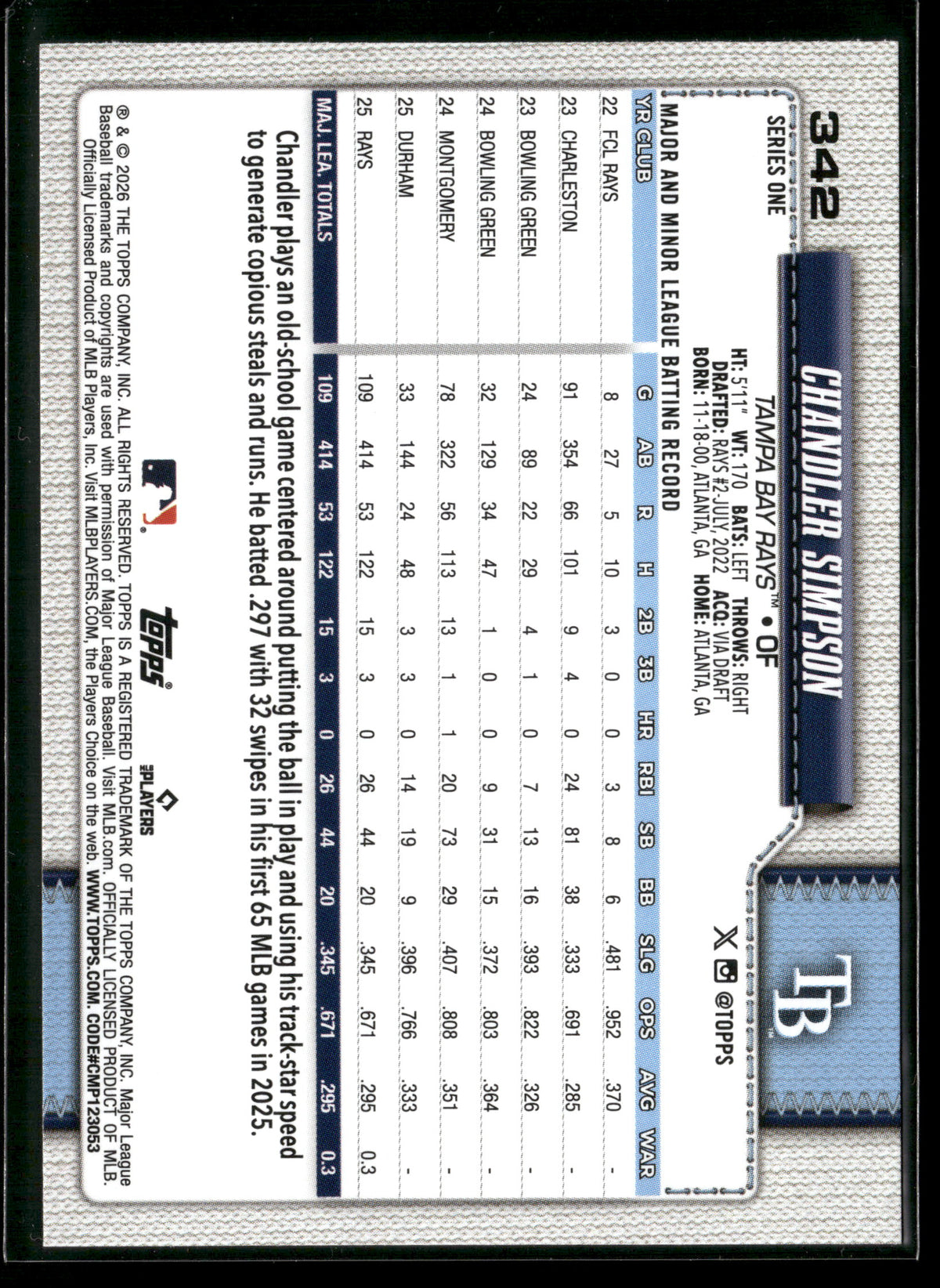 2025 Topps Series 1 Chandler Simpson #342