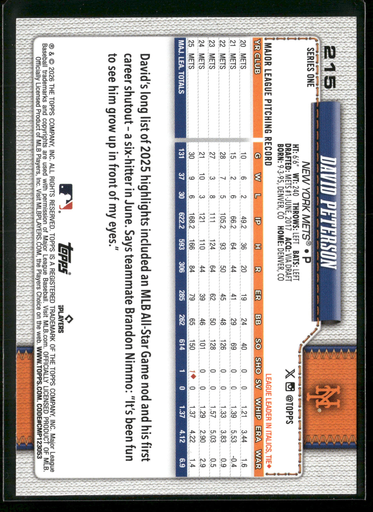 2026 Topps Series 1 David Peterson #215