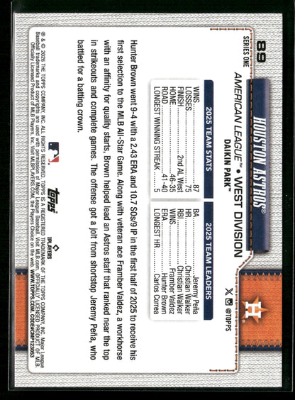 2026 Topps Series 1 Hunter Brown Houston Astros Yainer Diaz #89